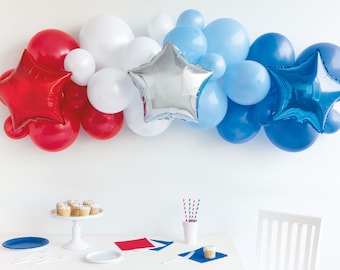 Arche de ballons patriotique - Ballons du 4 juillet, décorations de fête de l'indépendance, décorations de ballon du 4 juillet, ballons rouges, blancs et bleus