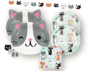 Cat Party Pack - Cat Birthday, Cat Party Decorations, Cat Baby Shower, Kitty Cat Party, Cat Napkins, Cat Plates, Cat Party Supplies