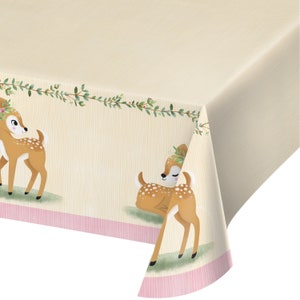 Deer Party Tablecloth - Deer Baby Shower Girl, Deer Shower Decorations, Woodland Birthday, Woodland Baby Shower, Woodland Party Decorations