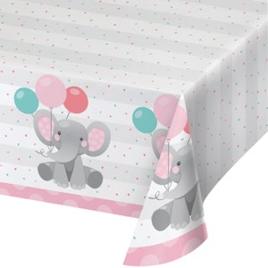 Elephant Tablecloth - Pink Elephant Baby Shower Decorations, Elephant Birthday Decorations, Girl Baby Shower Decorations, Party Decorations