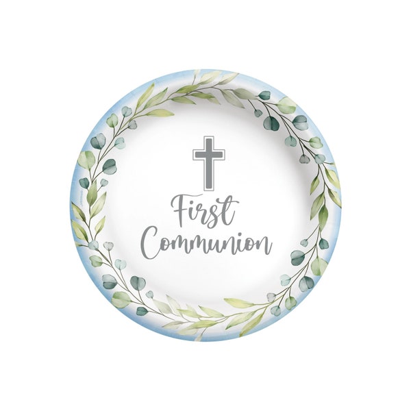 Blue First Communion Plates 20ct, Paper Cake Plates, Disposable Plates, Boy Baptism, Christening, First Holy Communion, Catholic Communion
