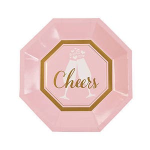 Cheers Dinner Plates - Wedding Plates Bridal Shower Supplies Bachelorette Party Cheers Plates Pink and Gold Champagne Theme Gold Foil Plates