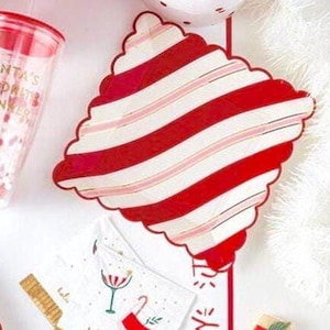 Candy Cane Plates - Peppermint Candy Plates, Oh What Fun Party Decorations, Gingerbread Party, Christmas Paper Plates, Pink Red Christmas