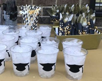 Vasos para fiesta de graduación - Vasos de graduación, fiesta de graduación, decoraciones de graduación 2026, toga y birrete, graduación universitaria, graduación de secundaria