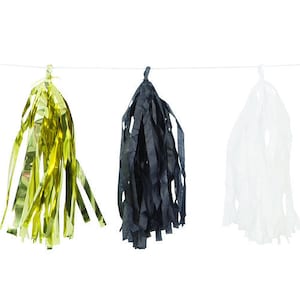 9ft Tissue Garland - Black White Gold, Tassel Garland, Graduation Decorations, Wedding Decor, Gold Party Supplies, Wild One Party Decor