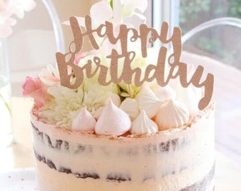 Adorno para tarta de cumpleaños en oro rosa: artículos para fiestas en oro rosa, adorno para tarta de feliz cumpleaños, adorno para tarta con purpurina, decoraciones para fiestas de cumpleaños