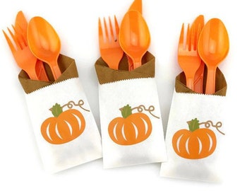 Orange Pumpkin Cutlery - Little Pumpkin Baby Shower, Pumpkin Party, Thanksgiving Party, Fall Party, Pumpkin Party Favors, Harvest Party