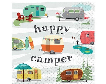 Happy Camper Napkins: Camping Birthday Party, Glamping Decor (Set of 20)