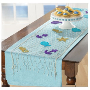 Mermaid Fishnet Table Runner With Paper Cutouts Mermaid Party