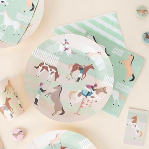 Pony Party Plates - Horse Birthday Plates, Western Cowgirl Party Supplies, Pony Baby Shower, Equestrian Party, Giddy Up Birthday Decorations