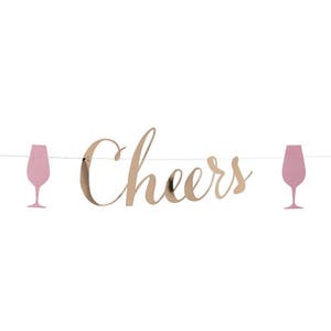 Cheers Banner - Bachelorette Party Decorations Pink and Gold Bridal Shower Decorations Champagne Garland Decorations Wedding Photo Props