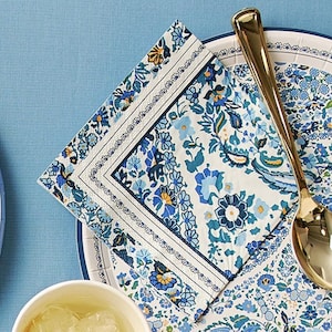 Blue Paisley Napkins - Floral Bridal Shower, Tea Party Supplies, Decoupage Napkins, Garden Birthday Decorations, Wedding Cocktail Napkins