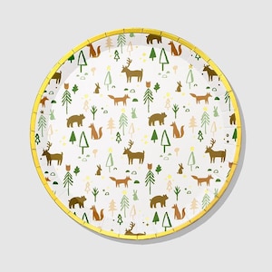 Piatti per feste Woodland Critters - Decorazioni per compleanni a tema foresta, articoli per feste a tema foresta, compleanni a tema animali, baby shower a tema foresta, piatti di carta per la cena