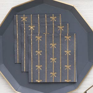 Navy Blue Gold Bow Napkins 20ct - Elegant Wedding Napkins, Nautical Bridal Shower, Coastal Bachelorette, Beach Birthday, Preppy Baby Shower