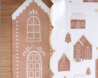 Servilletas altas con forma de casita de jengibre - Artículos para fiestas navideñas, Decoraciones de cumpleaños de jengibre, Decoración navideña infantil, Decoraciones para fiestas navideñas