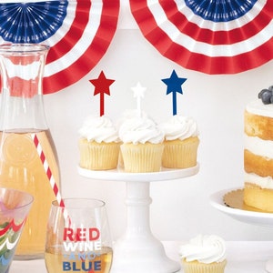 Red White Blue Plastic Star Picks 12ct, Patriotic Party Supplies, 4th of July Party, Food Picks, Cupcake Toppers, Stars Stripes Birthday