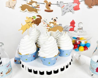 Puppy Cupcake Kit - Cupcake Toppers, Cupcake Wrappers, Dog Birthday Decorations, Puppy Party Supplies, Puppy Birthday Decoration, Cake Decor