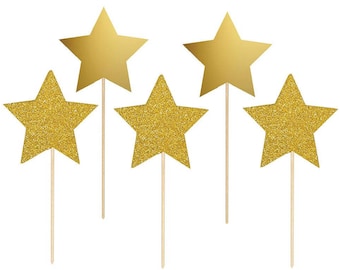 Gold Star Party Picks - Star Cupcake Toppers, Food Picks, Twinkle Twinkle Little Star First Birthday, Baby Shower, Gold Star Party Supplies