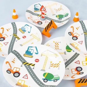 Construction Vehicles Plates - Construction Birthday Plates, Construction Party Supplies, Transportation Birthday, Large Paper Plates