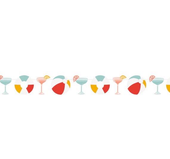Beach Ball & Cocktails Banner, Party Garland, Summer Party Decorations, Beach Bachelorette Supplies, Pool Birthday Decor, Paper Banner