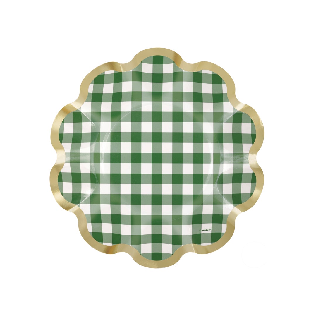 Green Gingham Paper Plates 8t Etsy