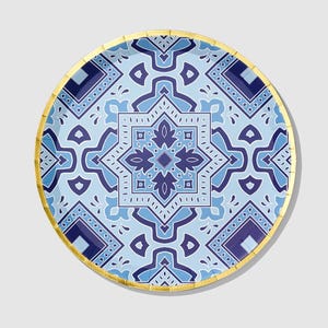 Piatti per feste a mosaico - Addio al nubilato blu, Addio al nubilato mediterraneo, Festa al limone, Piatti di carta per matrimoni, Addio al nubilato "Something Blue"