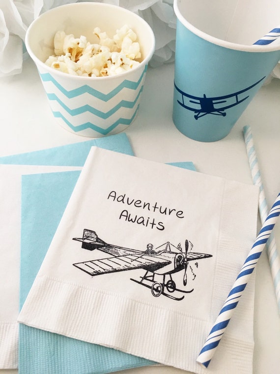 Airplane Napkins Travel Baby Shower Airplane Party Napkins Etsy