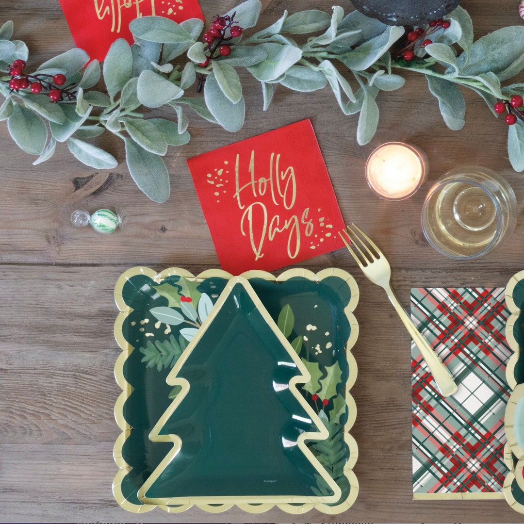 Christmas Tree Shaped Plates Holiday Party Decorations, Christmas Party