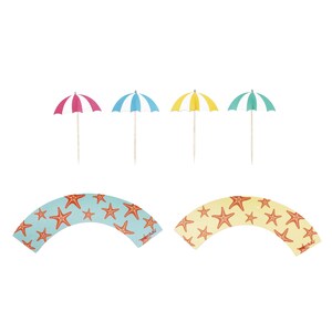 Beach Cupcake Picks & Wrappers 12ct, Beach Birthday Party Decorations, Cupcake Liners, Beach Party Supplies, Beach Bachelorette Party