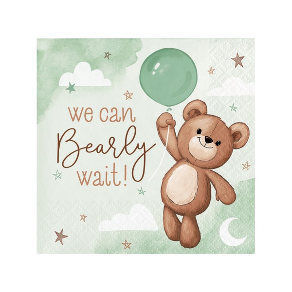 We Can Bearly Wait Napkins - Teddy Bear Baby Shower Napkins, Bearly Wait Party Decorations, Baby Shower Supplies, Teddy Bear Decorations