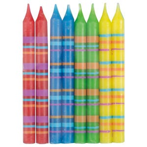 Striped Rainbow Birthday Candles – 3.25&quot; Tall, Set of 8, Colorful Cake Candles for Kids or Adults, Classic Party Decor