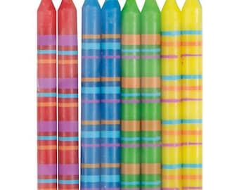 Striped Rainbow Birthday Candles – 3.25" Tall, Set of 8, Colorful Cake Candles for Kids or Adults, Classic Party Decor