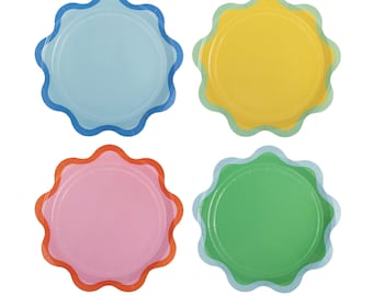 Piattini di carta colorati con bordo smerlato, confezione da 8 - Piattini per feste a tema pittura, decorazioni per feste di compleanno artistiche, piattini per feste arcobaleno, accessori per feste a tema gelato