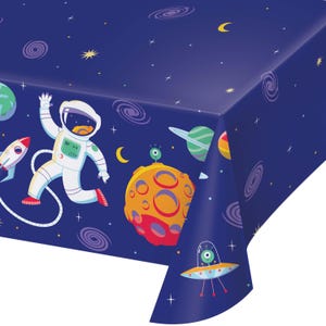 Tovaglia per feste a tema spazio - Tovaglia di carta usa e getta 54" x 96" per compleanno bambini, tema alieni e astronauti