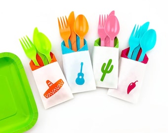 Fiesta Cutlery Bags - Fiesta Party Supplies, Fiesta Baby Shower, Fiesta Bachelorette, Mexican Fiesta, Cinco de Mayo, Party Ideas