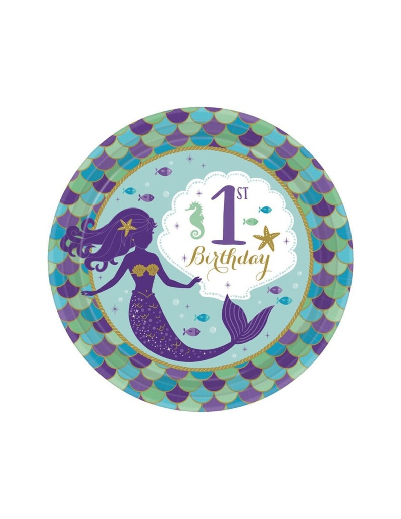 Mermaid 1st Birthday Plates Mermaid Birthday Mermaid First Birthday Mermaid Party Supplies Girl Birthday Mermaid Plates