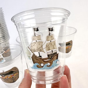 Vasos para fiesta de cumpleaños pirata (24 unidades) - Fiesta de barco pirata, decoraciones para fiestas piratas, fiesta del mapa del tesoro, decoraciones de cumpleaños infantiles, artículos para fiestas