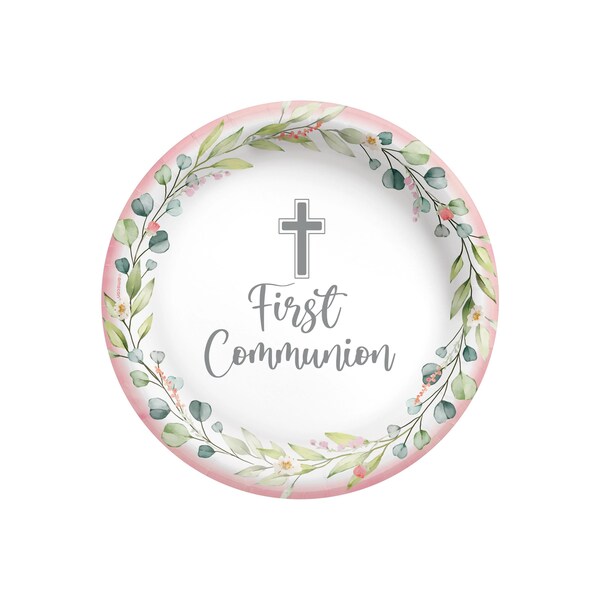 Pink Communion Cake Plates, Disposable Paper Plates, Girl First Communion, Religious Party Decorations, 1st Communion Decorations, Baptism