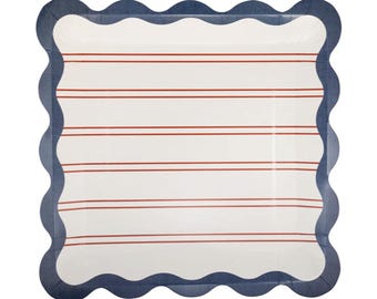 Amerikaanse papieren borden met geschulpte rand, patriottische dinerborden, 8 stuks 28 cm papieren borden, honkbalfeest, zomerbarbecue