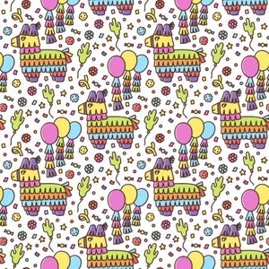 Fiesta Piñata Vinyl Sheet – 12x12 Adhesive or HTV – Cactus Balloon Confetti Pattern for Cricut & Silhouette, DIY Crafts