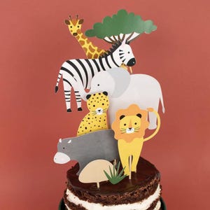 Safari Cake Toppers - Jungle Party Supplies, Safari Birthday Decorations, Zoo Party Supplies, Safari Baby Shower Decor, Cake Decoration