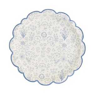 Blue Floral Party Plates - Something Blue Bridal Shower, Floral Garden Party Decor, Floral Tea Party, Blue Baby Shower, Blue Toile Plates