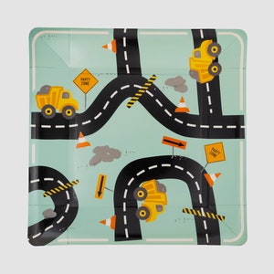 Construction Zone Party Plates - Dump Truck Birthday Decorations, Under Construction Baby Shower, Heavy Equipment Truck Party Supplies