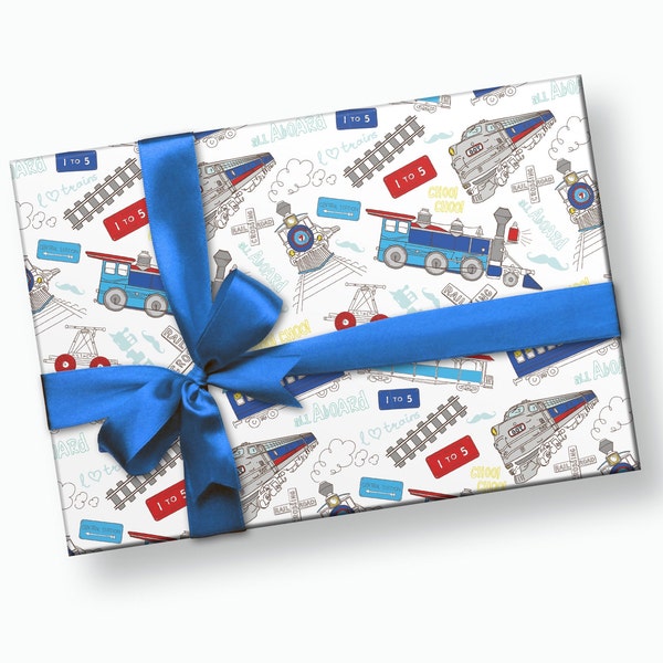 Train Wrapping Paper - Train Gift Wrap, Train Birthday Party, Transportation Birthday, Train Paper, Baby Shower, Wrapping Paper for Kids