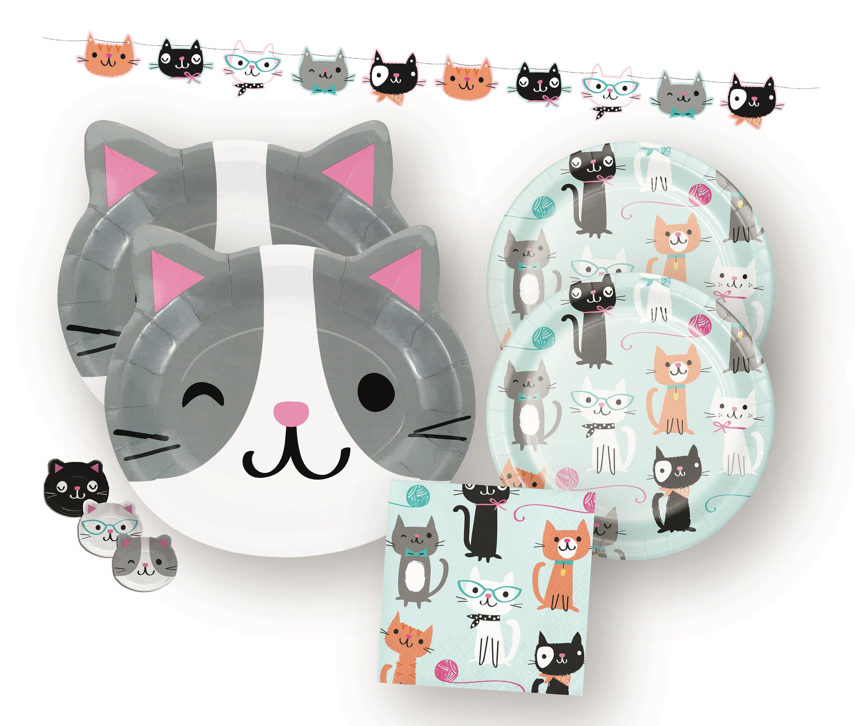 Cat Party Pack - Cat Birthday, Cat Party Decorations, Cat Baby Shower, Kitty Cat Party, Cat Napkins, Cat Plates, Cat Party Supplies