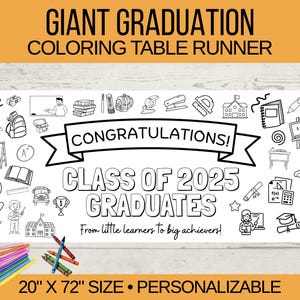 Camino de mesa para colorear de graduación de 2025: póster de papel de 50 x 183 cm para fiestas infantiles o escolares, decoración de recuerdo personalizada, póster de pared.