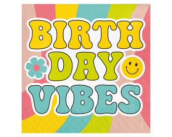 Tovaglioli Groovy Birthday - Tovaglioli per feste retrò, articoli per feste Flower Power, decorazioni per compleanni hippie, due decorazioni Groovy per feste