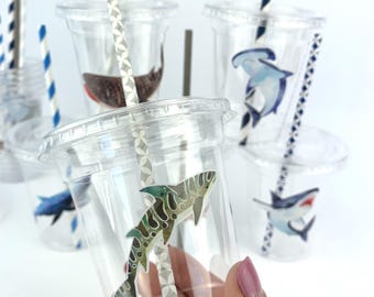 Shark Party Cups - Shark Birthday Decorations, Ocean Party, Shark Party Supplies, Summer Surf Party, Jawsome Birthday Cups, Party Favor Cups