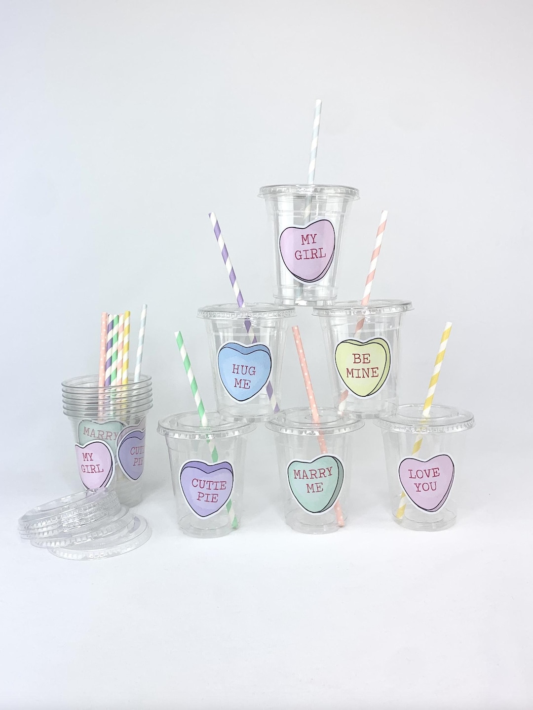 Conversation Heart Party Cups - Pastel Valentine's Day Party Favors ...