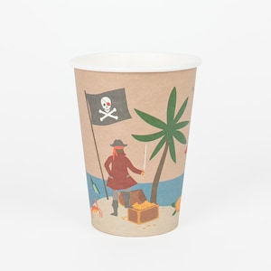 Vasos para fiesta del tesoro pirata: decoraciones de cumpleaños piratas, suministros para fiestas del tesoro, baby shower Ahoy, cumpleaños de calaveras, decoración para fiestas de marineros